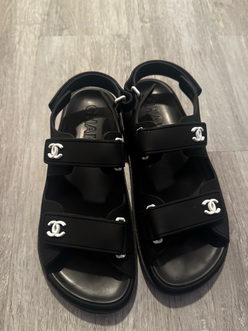 CHANEL RUBBER DAD SANDALS BLACK WHITE 37 - Picture 3 of 7